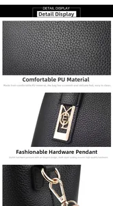 Detail view of black lychee grain PU leather with gold metallic charms and hardware