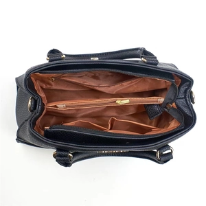 Black textured leather handbag with spacious interior compartments and gold-tone hardware