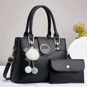 Sac À Main Et Portefeuille Pour Femme Cuir PU Ruban Pied-De-Poule Pompon Mode Épaule Bandoulière Élégant Quotidien Bureau