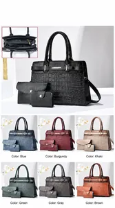 Set di borse tre pezzi con motivo a coccodrillo comprensivo di borsa tote e pochette
