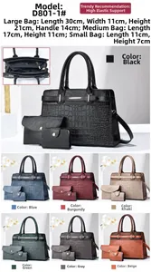 Three-piece handbag set with crocodile pattern including tote, clutch and card holder