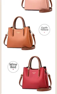 Vue détaillée de grands sacs à main en cuir PU en couleurs rose, jaune et rouge