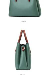 Vues détaillées latérale et arrière d'un sac à main vert foncé avec poignées marron