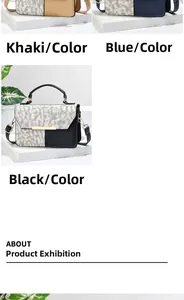Detailed views of crossbody bags with woven flap texture and metallic bar in three colors