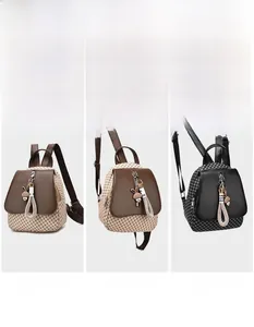 Detail of mini quilted backpack showing three carrying ways: handheld, shoulder, and back