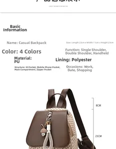 Detail view of mini PU backpack showing 22x11x23cm size and internal pocket structure