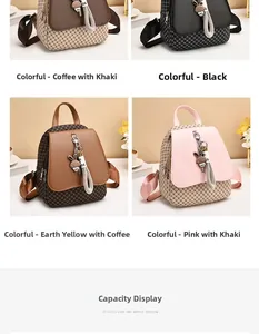 Detailed grid view of quilted women's backpacks in four colors with bunny charm