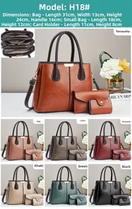 Three-piece women's vintage handbag set with cross-body bag and matching card holder