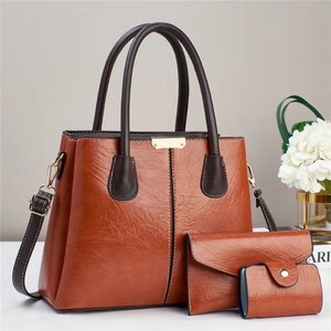 Women Handbags PU Leather Litchi Texture Large Capacity Tote Crossbody Bag With Wallet And Card Holder Retro Style