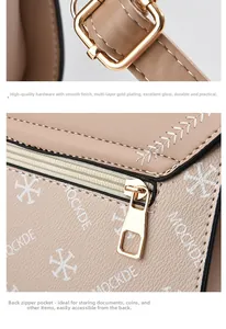 Detail of gold-plated hardware and back anti-theft zipper on pebble leather handbag