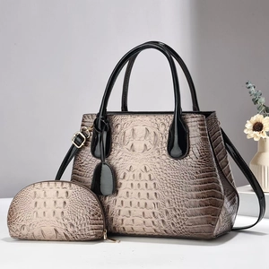Brown gradient crocodile pattern handbag set with two-piece tote and small zipper pouch