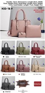 Three-piece women's PU leather bag set details showing size dimensions and 8 color options