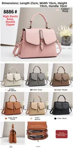 Detailed view of women's crossbody bag with size specs 25x10x19cm and dual zip pockets