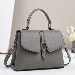 Women Crossbody Handbag Lychee Pattern PU Leather Top Handle Gold Hardware Chic Versatile Adjustable Strap Square