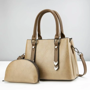 Ensemble sac à main et porte-monnaie en cuir PU kaki avec bandoulière amovible