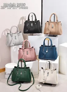 Litchi pattern leather handbags in seven colors with metal buckle and chain coin purse