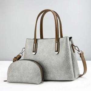 Ensemble sac à main gris et marron à la mode avec bandoulière et petit porte-monnaie