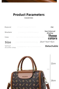 Detailed size chart for the Boston handbag with dimensions and material specifications