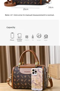 Boston bag capacity detail showing storage for phone, power bank, and makeup essentials