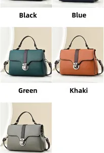 Detailed grid view showing cross-body bags in black, blue, green and yellow litchi leather