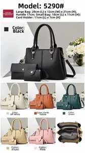 Three-piece women's pebbled PU leather bag set including tote and pouches in six colors