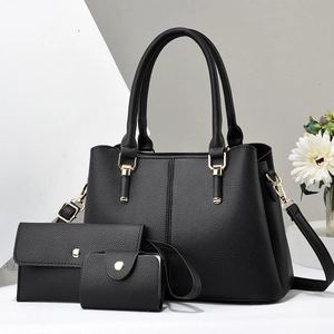 Women Lychee Pattern PU Leather Tote Handbag Wallet And Card Holder Elegant Classic Daily Office Fashion Accessory