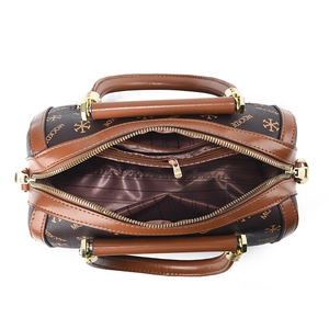 Classic Boston handbag in brown monogram leather with large capacity and inner pockets