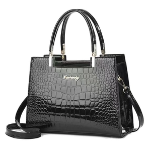 Women Patent PU Leather Handbag Crocodile Pattern Tote Bag With Detachable Shoulder Strap Elegant Office Top Handle Bag