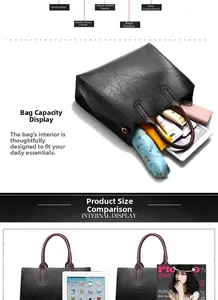 Detail view of large capacity black tote bag interior with multiple functional pockets