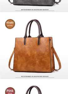 Detail of vintage faux leather tote bag in khaki with brown handles and stitching
