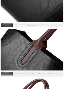 Detail view of reinforced U-shaped handles and pleated faux leather texture on tote bag