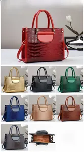 Détails du sac à main motif crocodile montrant l'intérieur et huit variantes de couleurs