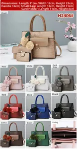 Detailed set of crocodile pattern tote bag with plush charm and internal zipper pockets