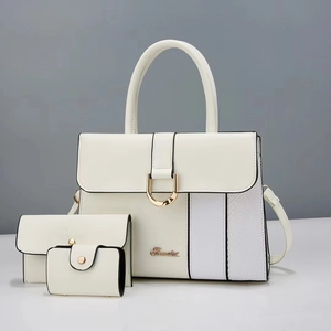 Set di 3 borse in pelle PU bianco crema con eleganti inserti con texture a serpente