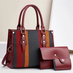 Women Striped 3-Piece Handbag Set PU Leather Large Capacity Tote Bag With Shoulder Strap Envelope Wallet And Card Holder