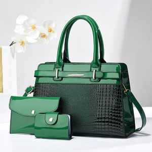 Croc Embossed Women Handbag With Clutch And Card Holder Large Capacity PU Patent Leather Tote Shoulder Bag Fashion