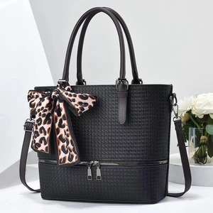 Women Woven PU Leather Bucket Bag With Silk Scarf Large Capacity Commuter Tote Bag For Daily Handheld Crossbody Shoulder Bag