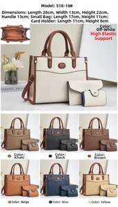 Three-piece women's tote set including handbag and card case with 28x13x22cm dimensions