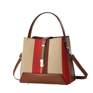 Sac seau tricolore à rayures pour femme avec poignée supérieure et bandoulière réglable
