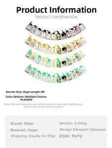 Detailed specs of dinosaur photo banner with 3M rope and paper photo frames