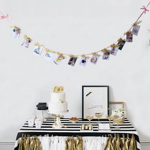 Glittering pink baby first year photo banner for 12 month birthday party wall decoration