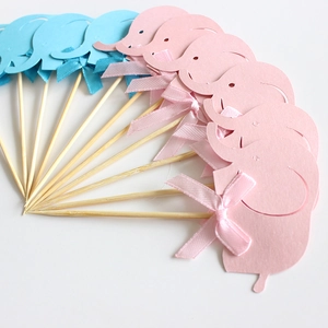 Roze en blauwe olifant taarttoppers met lintstrikken voor baby shower dessert decoratie
