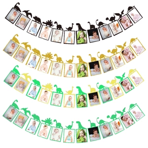 Dinosaur Baby Photo Banner Paper DIY First Birthday Party Garland Monthly Growth Milestone Frames