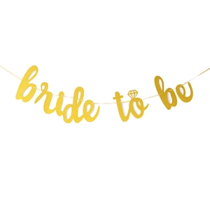 Golden glitter Bride to Be banner with diamond ring icon for bachelorette party decor