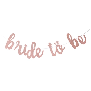 Rose gold glitter Bride to Be banner with diamond ring icon for bridal shower decor