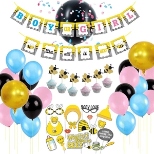 Thème Abeille Décoration De Fête Révélation Sexe Bébé Bannière Papier Ballons Latex Décorations Gâteau Accessoires Photo