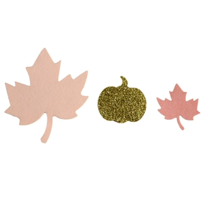 Fall maple leaves and gold glitter pumpkin confetti for Thanksgiving party table decoration