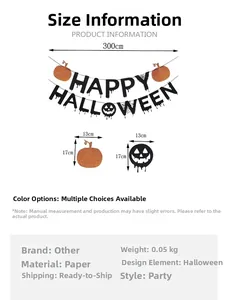 Detailed dimension guide for Halloween banner featuring pumpkin and skull patterns
