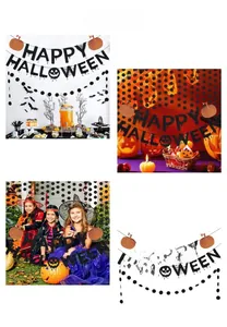 Detailed Halloween banner set with Happy Halloween letters and orange sequin pumpkins