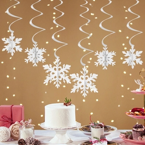 3D white snowflake spiral hanging decorations for Christmas party and window display